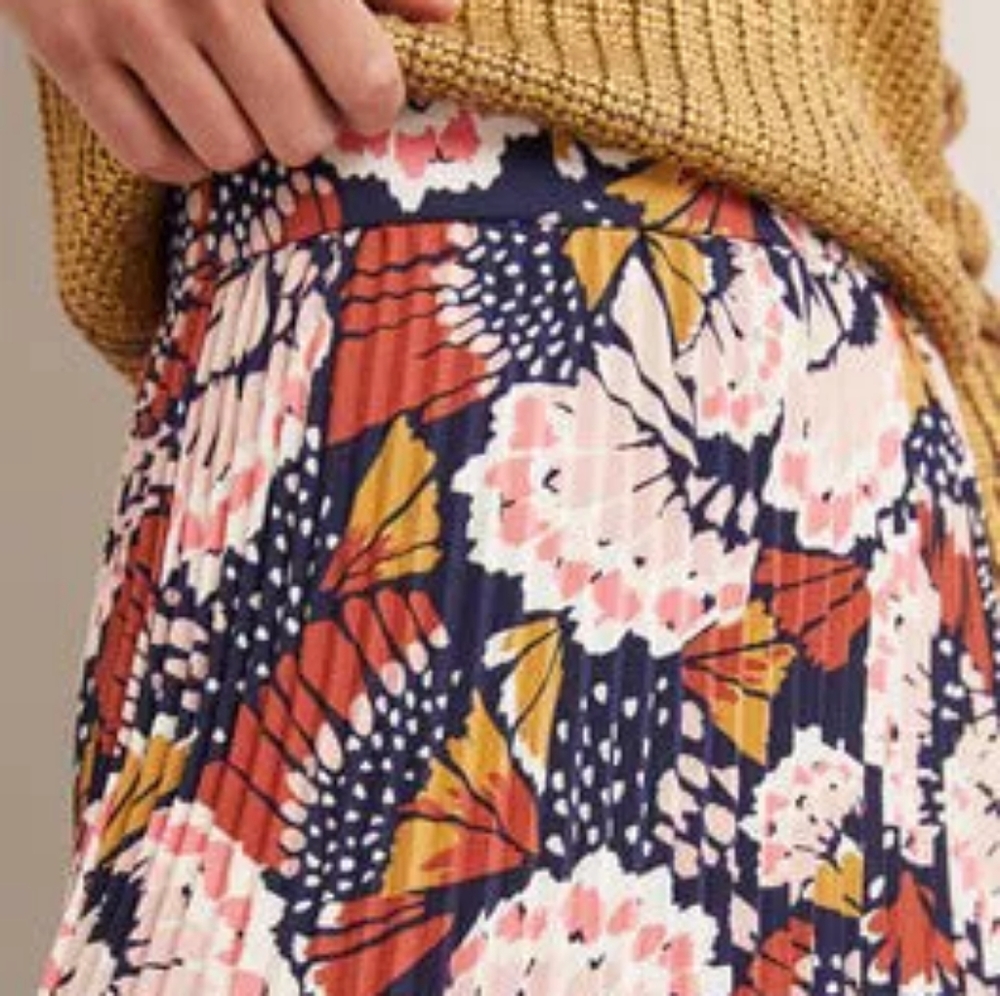 Boden Pleated Floral Midi Skirt Size 16/18 - Picture 10 of 11